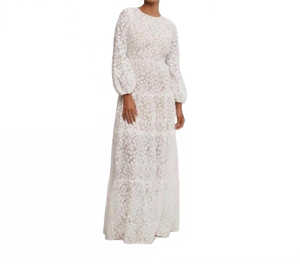 NEW DRESS THE POPULATION women's lyra embroidered tiered maxi gown in white